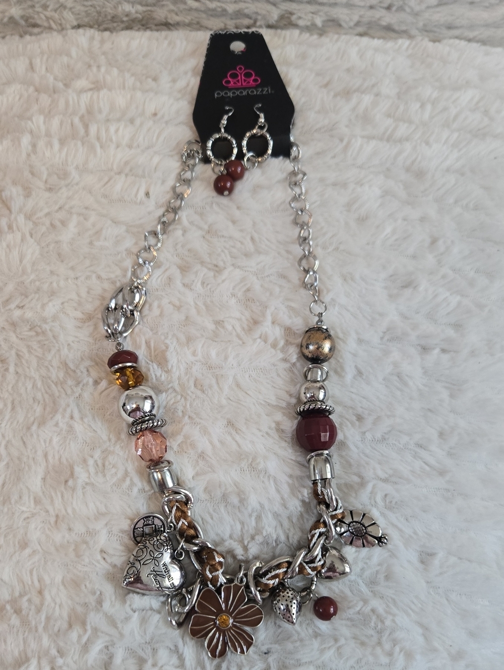 Paparazzi Women's Silver and Burgundy Charm Necklace Set